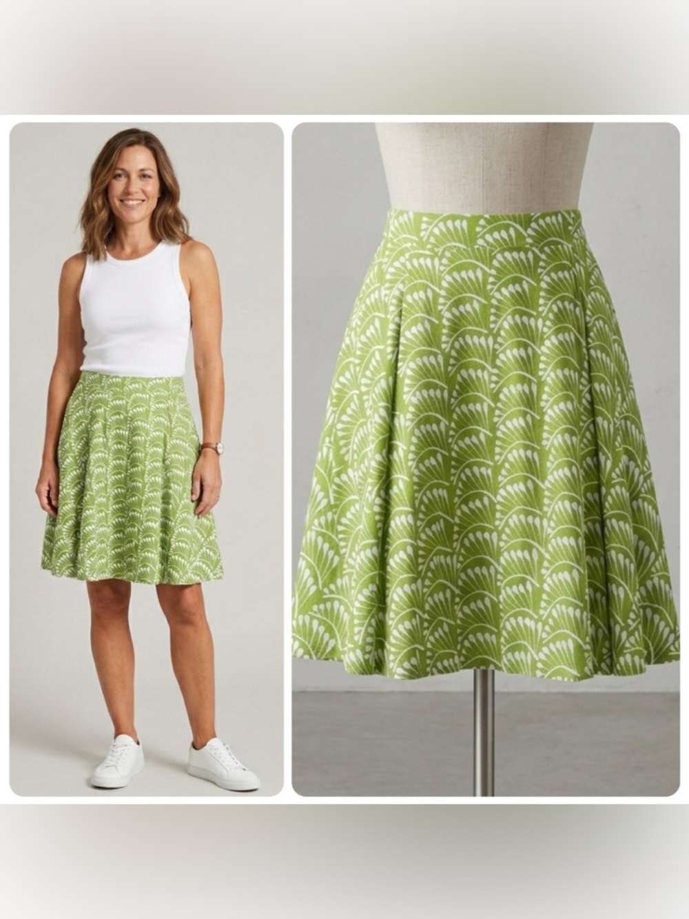 Krimson Klover Palms Skirt in Greenery A-Line Pleated Size M Coastal Preppy Vaca